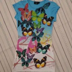 Christian Audigier 蝶柄 半袖Tシャツ ロング丈のサムネイル