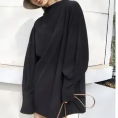 EMODA エモダ ボトルネック ボックス ライン ワンピース 黒 Fのサムネイル