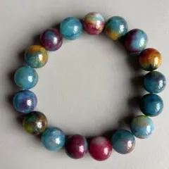 多彩共生翡翠ブレスレット 12mm 17cm 天然石 カラフルで幻想的な輝き