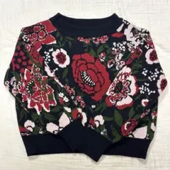 最終値下げ　ニット　GU 花柄　秋冬　レディース　ネイビー　赤　M
