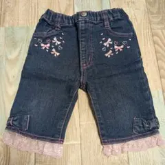 マザウェイズ　美品　リボン刺繍デニムパンツ 95cm未満　レース付きパンツ
