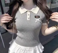 リブニット 半袖ポロシャツ