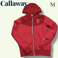 Callaway キルティングジャケット M フード付き ボア 刺繍ロゴ レッド