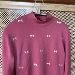 ハナエモリ／レディース　ニット　タートルネック　長袖　カシミヤ　リボン柄　M