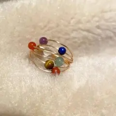 リング レディース おしゃれ マルチストーン ワイヤーリング ゴールドカラー