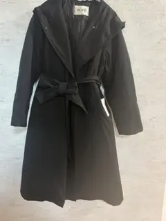 ROPE ブラックダウンロングコート ウエストリボン付き