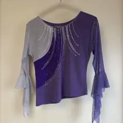 社交ダンス用トップス 紫 グレーフリル袖