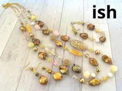 【C080】ish淡水真珠・ドイツビーズ2連ネックレス＆ブレスレット＆ピアス