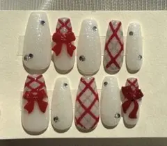 リボンネイル チェックネイル