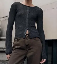 ZARA カーディガン　メタリック　ネイビー