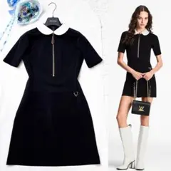 VUITTON 現行品 ハーフジップワンピース モノグラムレザープル ミニ 白襟のサムネイル