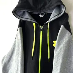 アンダーアーマー配色 フルジップスウェット パーカー L ブラック グレー 古着