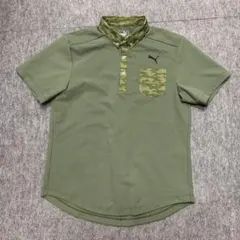 極美品　プーマ 速乾 半袖ポロシャツ カーキ 胸ポケット迷彩カモフラ　25ヨ54