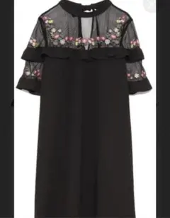 リリーブラウン　ひざ上　シースルー　花柄　刺繍　ワンピース　ブラック