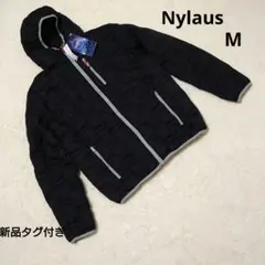 新品タグ付き Nylaus ブラック フード付きダウンジャケット メンズM