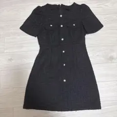 【Dazy】黒 ゴールドボタン付き半袖ミニワンピース