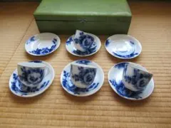 極希少未使用 共箱昭和10年◆光陽陶器 手書きブルーローズ カップ4&ソーサー6のサムネイル