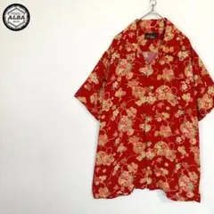 アロハシャツ　和柄　鞠　花柄　ヴィンテージ　レーヨン　総柄　赤　レッド　開襟　Mのサムネイル