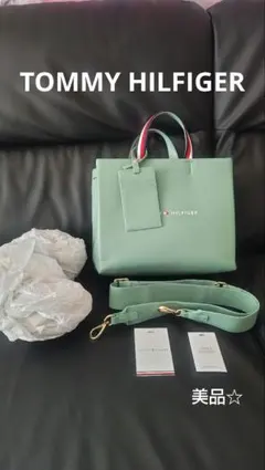 TOMMY HILFIGER ミントグリーン トートバッグ　　美品☆