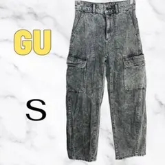 美品✨【GU】 バレルレッグカーゴジーンズ ストリート　ケミカルウォッシュ　S