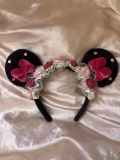 ディズニー ミニー カチューシャ ピンク リボン バラ