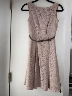 ピンク レース ノースリーブワンピース ベルト付き