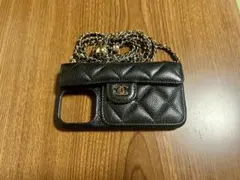 CHANEL iPhone14Pro用ケース ブラック キャビアスキン