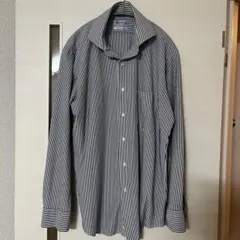 ノーアイロンシャツ Lサイズ ワイシャツ ネイビーストライプ 長袖 カッタウェイ