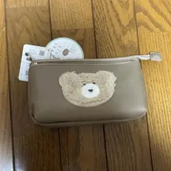 クマ刺繍 ベージュ ポーチ
