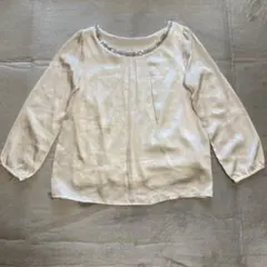 【ナチュラルビューティーベーシック】ホワイト ビーズ装飾 長袖ブラウス S