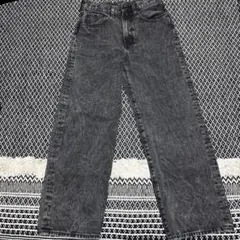 グレー ハイウエスト ワイドレッグデニムパンツ