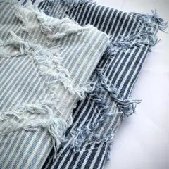 ２枚セット！ヒッコリー✖️fringe 生地 布 はぎれ デニムリメイク 端切れ