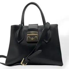 極美品　FURLA フルラ メトロポリス 2way ハンドバッグ レザー 黒