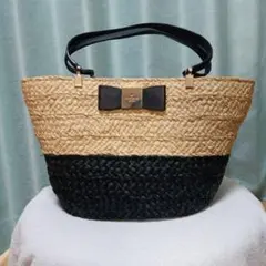 katespade NEW YORK かご・ストローバッグリボンショルダー紐無し 