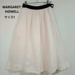 マーガレットハウエル ミモレ丈 リネン ピンク フレアスカート M