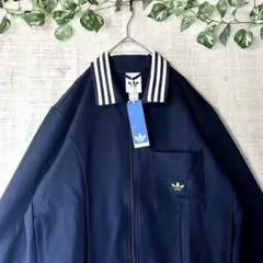 新品 adidas アディダス レトロカラー トラックジャケット 紺 襟付き M