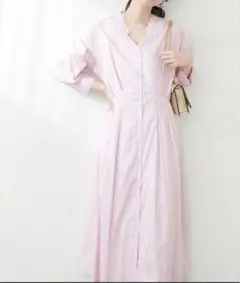 【新品未使用】natural couture タックシャツワンピース　ピンクのサムネイル