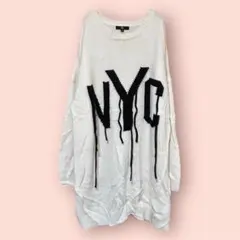 NYCロゴ ホワイト ニットセーター 【サイズM】ロゴデザインかわいい