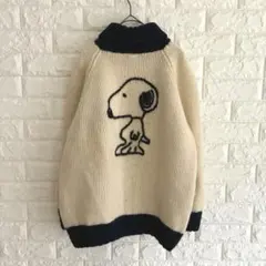 スヌーピィー　カウチン　ニットジャケット　毛100% セーターアウター