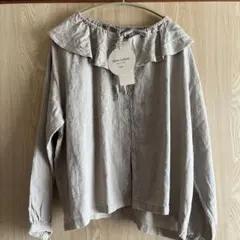 サマンサモスモスSlow Linen フリル付きグレーシャツ