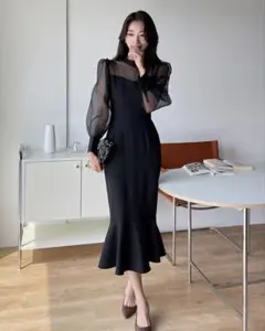 シアーリボンマーメイドワンピース　【DHOLIC.eeyou】