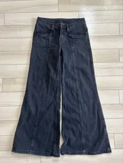 H&M ブラック デニム ワイドパンツ　34のサムネイル