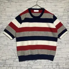 Knit Mix ボーダー 半袖ニット　セーター XLサイズ　レディース　美品