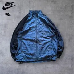 【O24】90s NIKE黒タグナイロンジャケット刺繍スウッシュLネイビーブルー