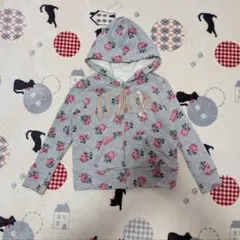 GAPキッズ 裏ボアパーカー 120 花柄ローズ グレー ゴールドロゴ女の子 S