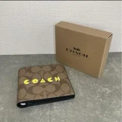 COACH コーチ 財布 札入れ PVC モスグリーン イエロー マスタード 