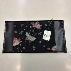 和装用バッグ 蝶模様 黒　ちりめん