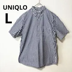 UNIQLO メンズ コットンブロード ストライプ ボタンダウンシャツ　半袖