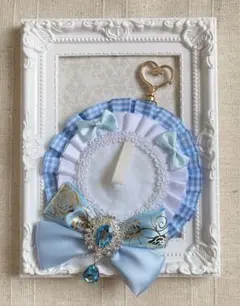 【ハンドメイド】ロゼット　痛ロゼット　水色チェック　シンプル①