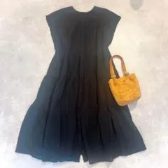 Plage プラージュ⁑2way リネンティアードドレス ブラック 36 洗える
